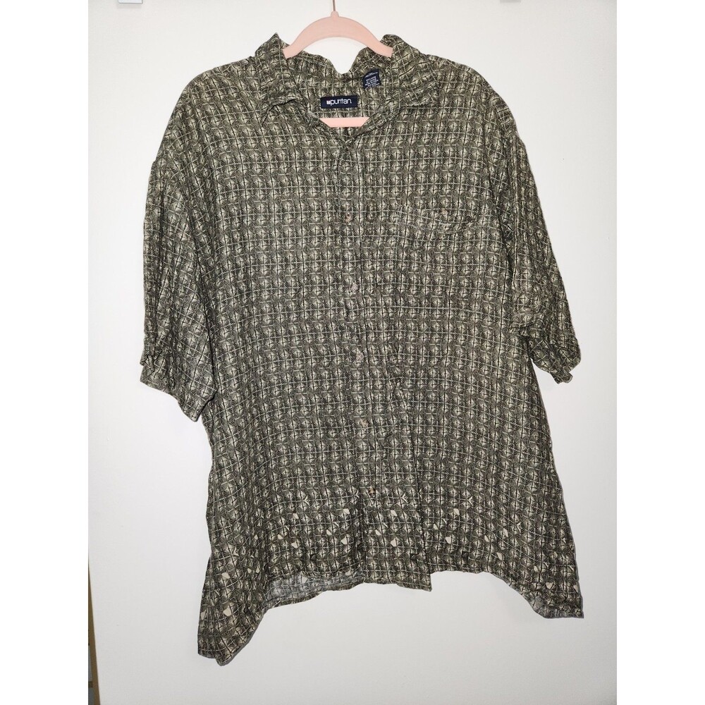 Puritan Mens Sz 2XL Short Sleeve Button Down Shirt Abstract Casual Everyday